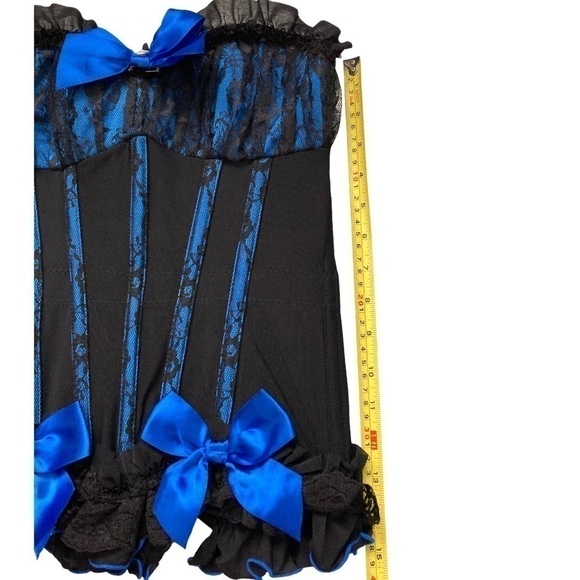 𝅺COQUETTE blue and black lace bustier corset top with ruffles and bows - Picture 7 of 14